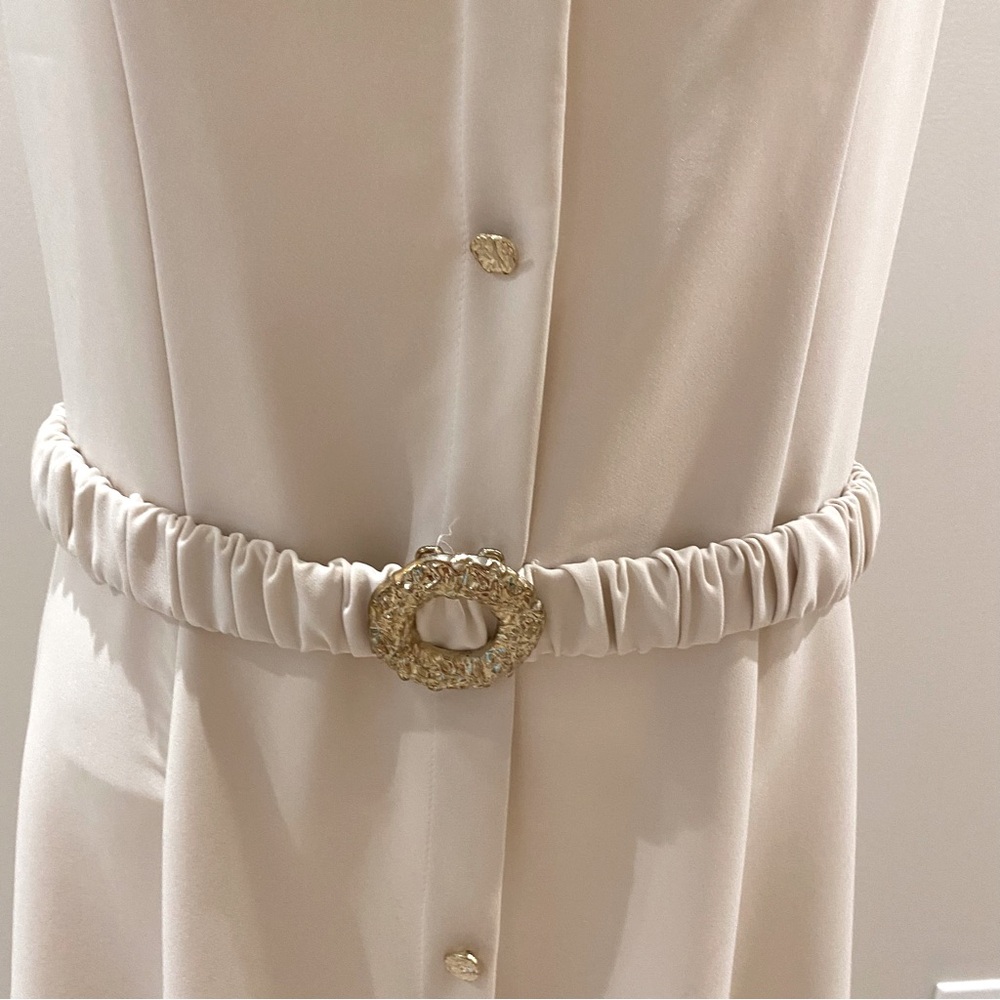 Zara NWT Cream Sleeveless Faux button Midi Dress attached Gold belt size Large - Picture 9 of 12